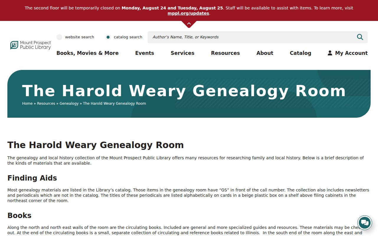 Harold Weary Genealogy Room resources for Mount Prospect city directory research