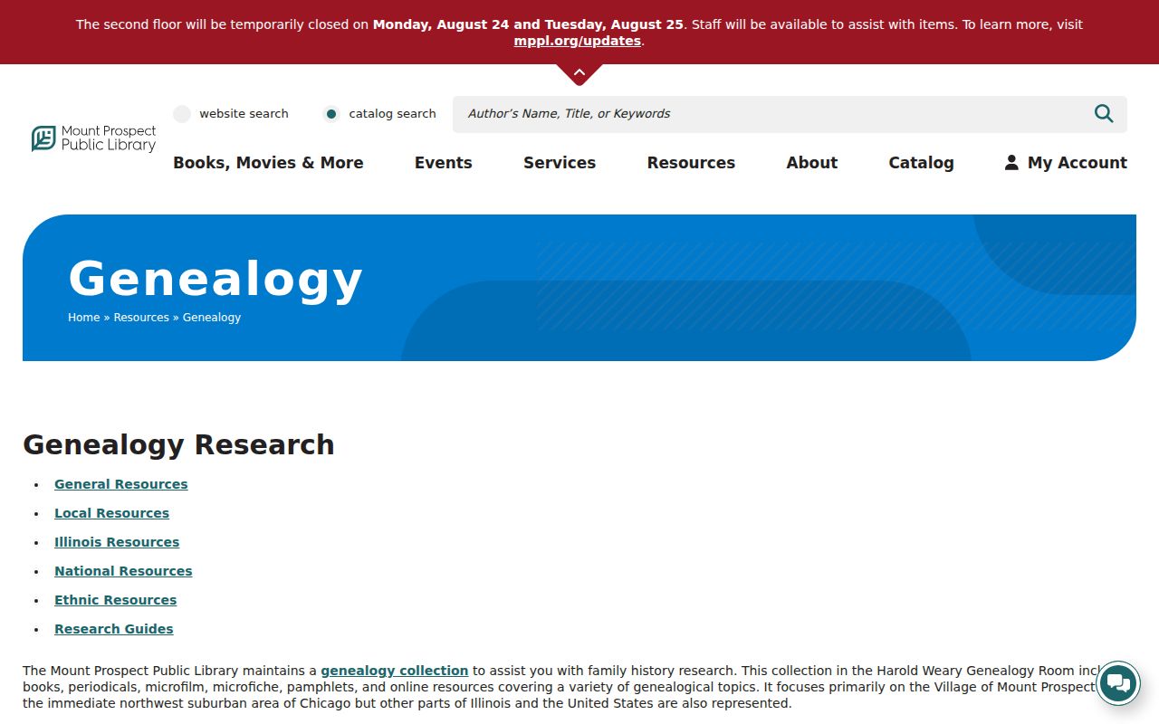 Mount Prospect Public Library genealogy resources for Mount Prospect city directory research