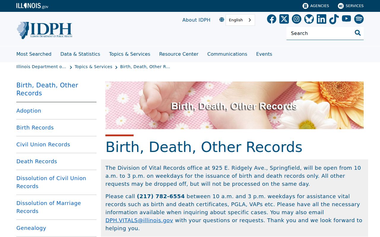 Illinois vital records overview for Mount Prospect genealogy research in the Mount Prospect residents directory
