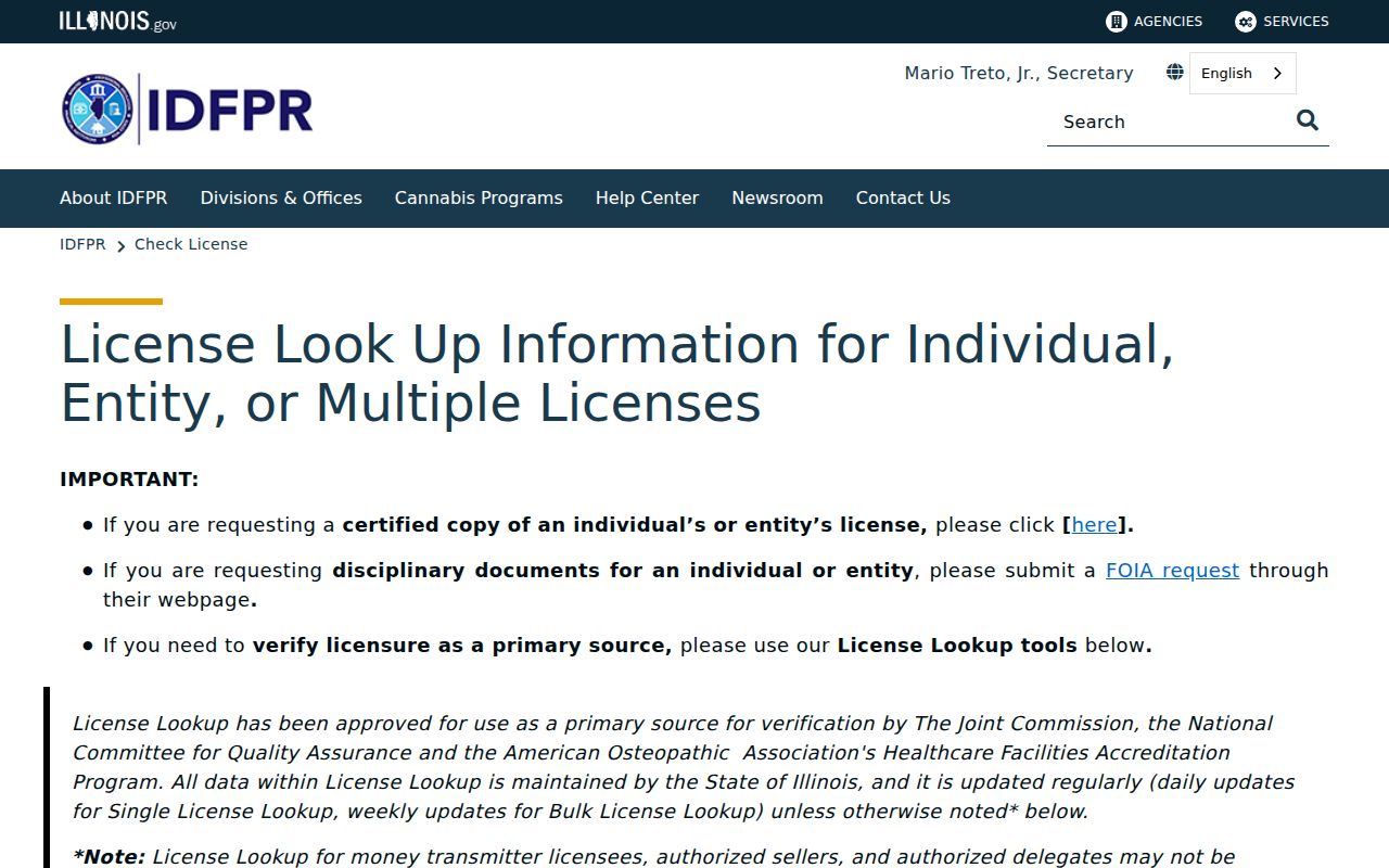 Illinois professional license lookup for Mount Prospect name verification in the Mount Prospect residents directory
