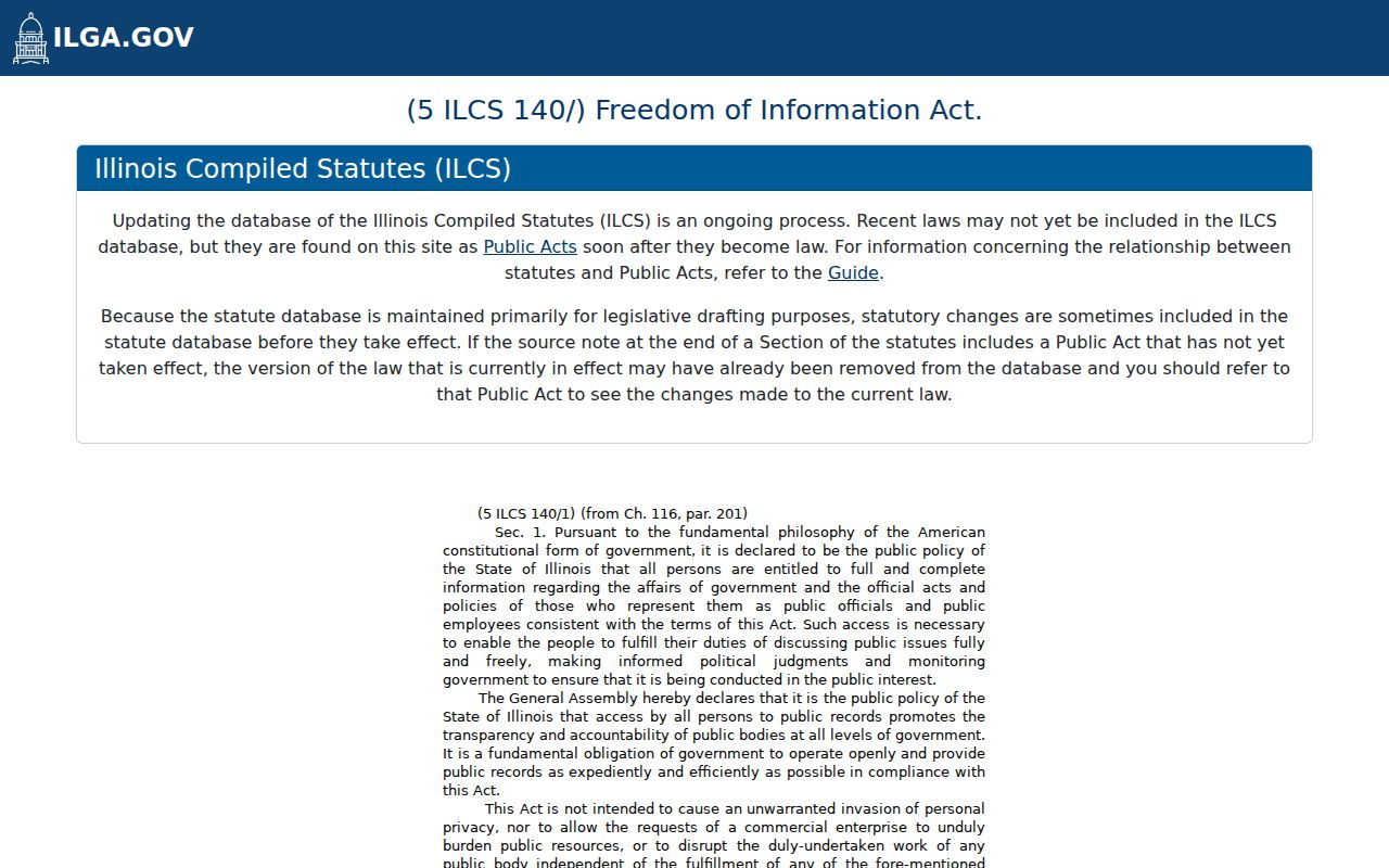 Illinois Freedom of Information Act text for Mount Prospect records requests in the Mount Prospect residents directory