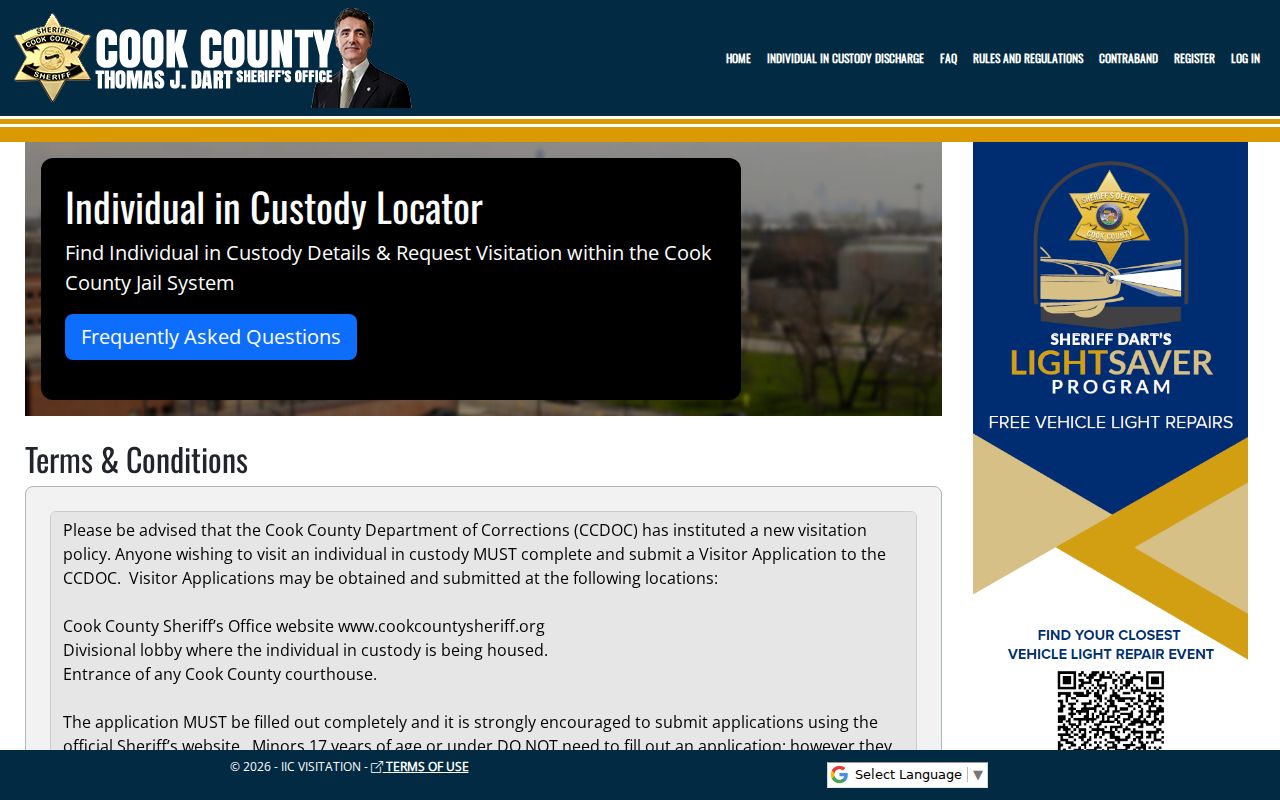 Cook County Sheriff Individual in Custody Locator public search page for a Mount Prospect resident lookup