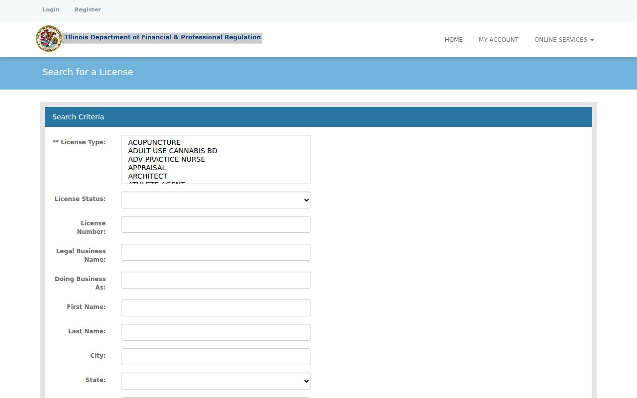 Illinois professional license lookup with city and ZIP search options for the Mount Prospect ZIP code directory